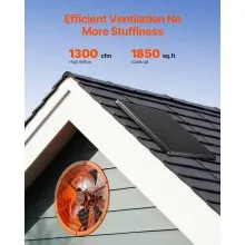 Ventilador de ático de 14 pulgadas con montaje en dos aguas y 1300 CFM con termostato ajustable