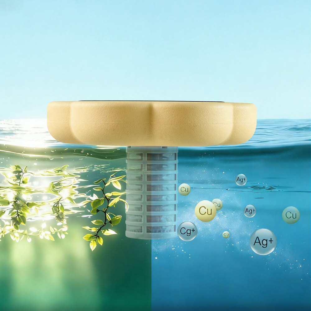 VEVOR Ionizador Solar para Piscinas hasta 170.343 L, Purificador de Agua con Ionización de Cobre con Ánodo de Cobre, Resorte, Cepillo para Evitar Olores Desagradables, en Forma de Flor, Amarillo
