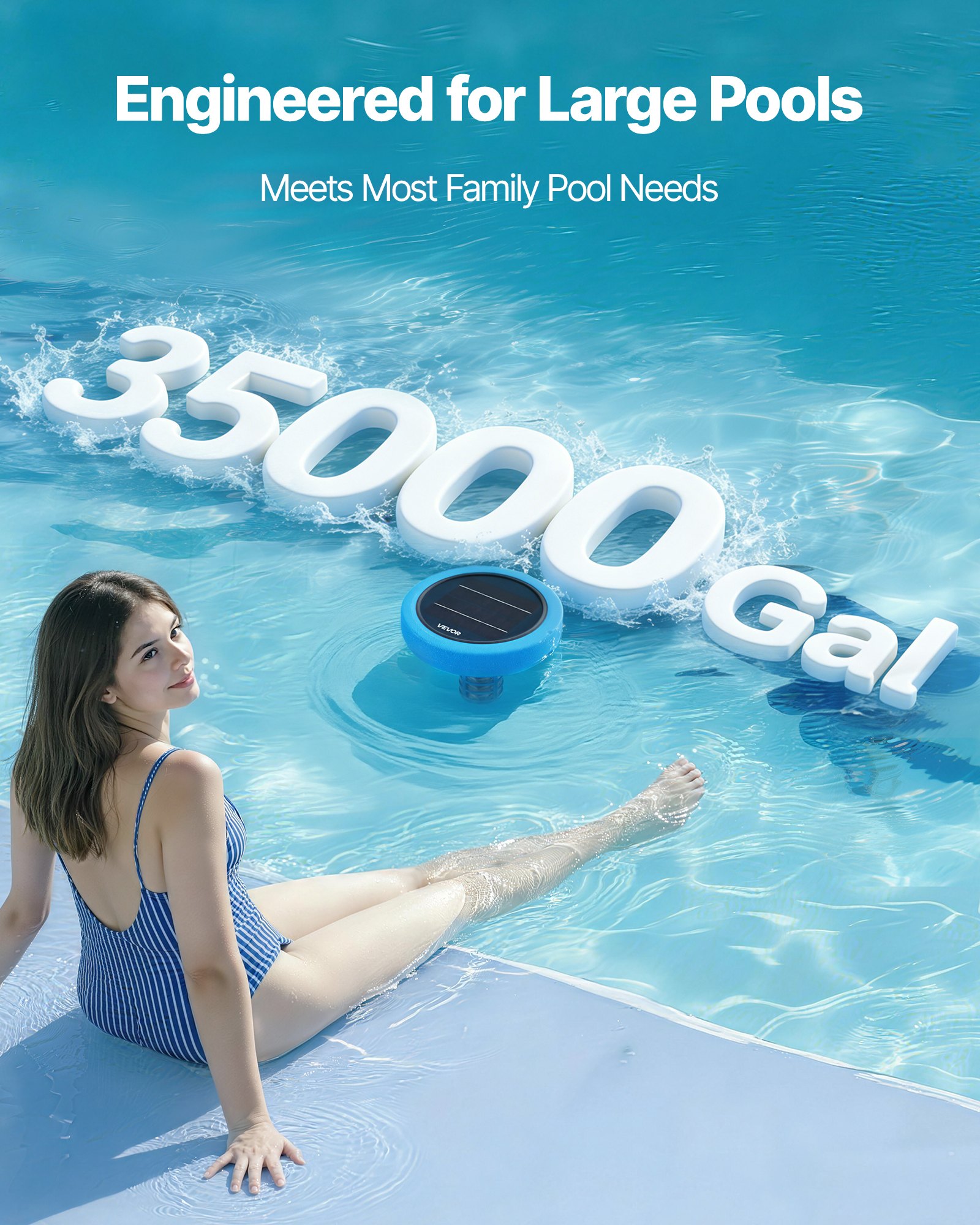 VEVOR Ionizador Solar para Piscinas hasta 132.489 L, Purificador de Agua con Ionización de Cobre 20,5 cm, con Ánodo de Cobre, Resorte, Cepillo para Evitar Olores Desagradables, Molestias en Piel