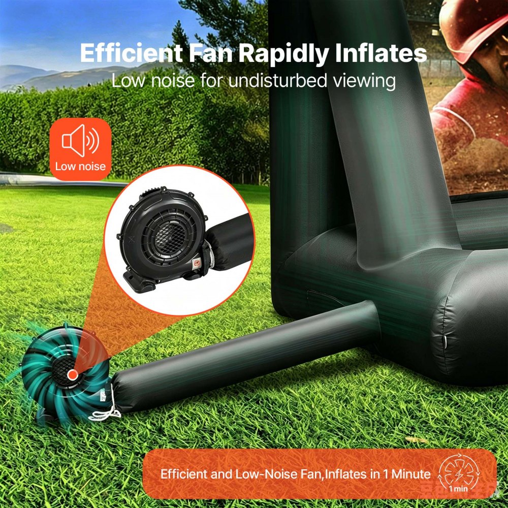 Pantalla de cine inflable VEVOR de 24 pies, pantalla de proyector inflable para exteriores con soplador de aire de 360 W, pantalla inflable de tela Oxford, pantalla inflable para películas al aire libre, admite proyección frontal y trasera.