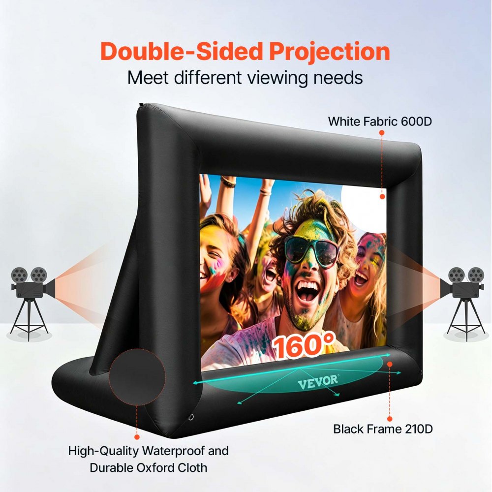 Pantalla de cine inflable VEVOR de 24 pies, pantalla de proyector inflable para exteriores con soplador de aire de 360 W, pantalla inflable de tela Oxford, pantalla inflable para películas al aire libre, admite proyección frontal y trasera.