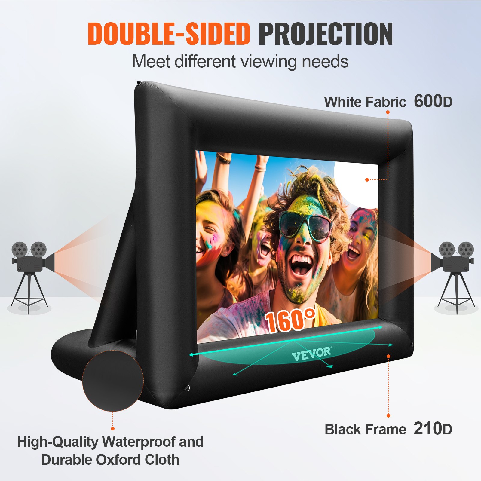 Pantalla de cine inflable VEVOR de 24 pies, pantalla de proyector inflable para exteriores con soplador de aire de 360 W, pantalla inflable de tela Oxford, pantalla inflable para películas al aire libre, admite proyección frontal y trasera.
