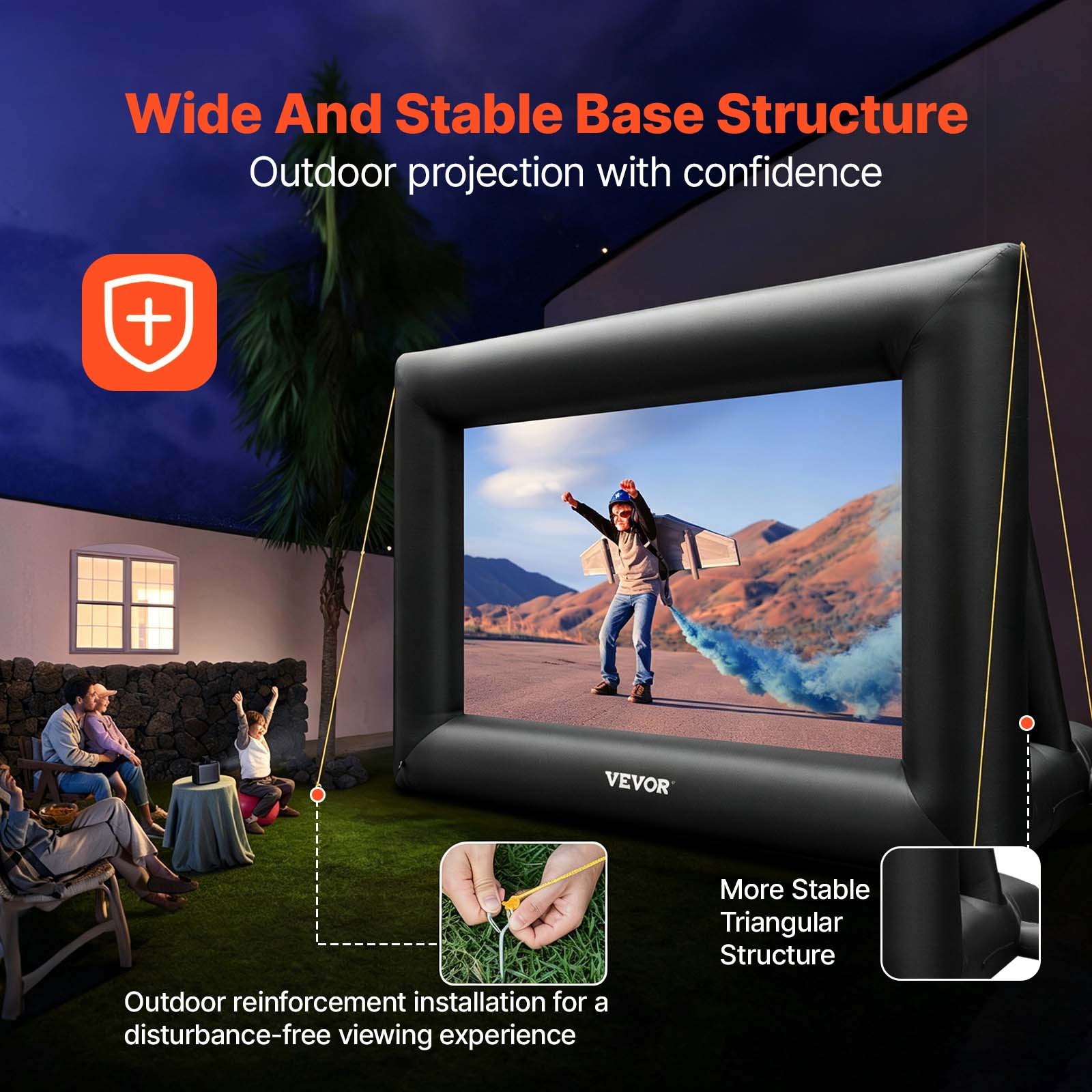Pantalla de cine inflable VEVOR de 24 pies, pantalla de proyector inflable para exteriores con soplador de aire de 360 W, pantalla inflable de tela Oxford, pantalla inflable para películas al aire libre, admite proyección frontal y trasera.