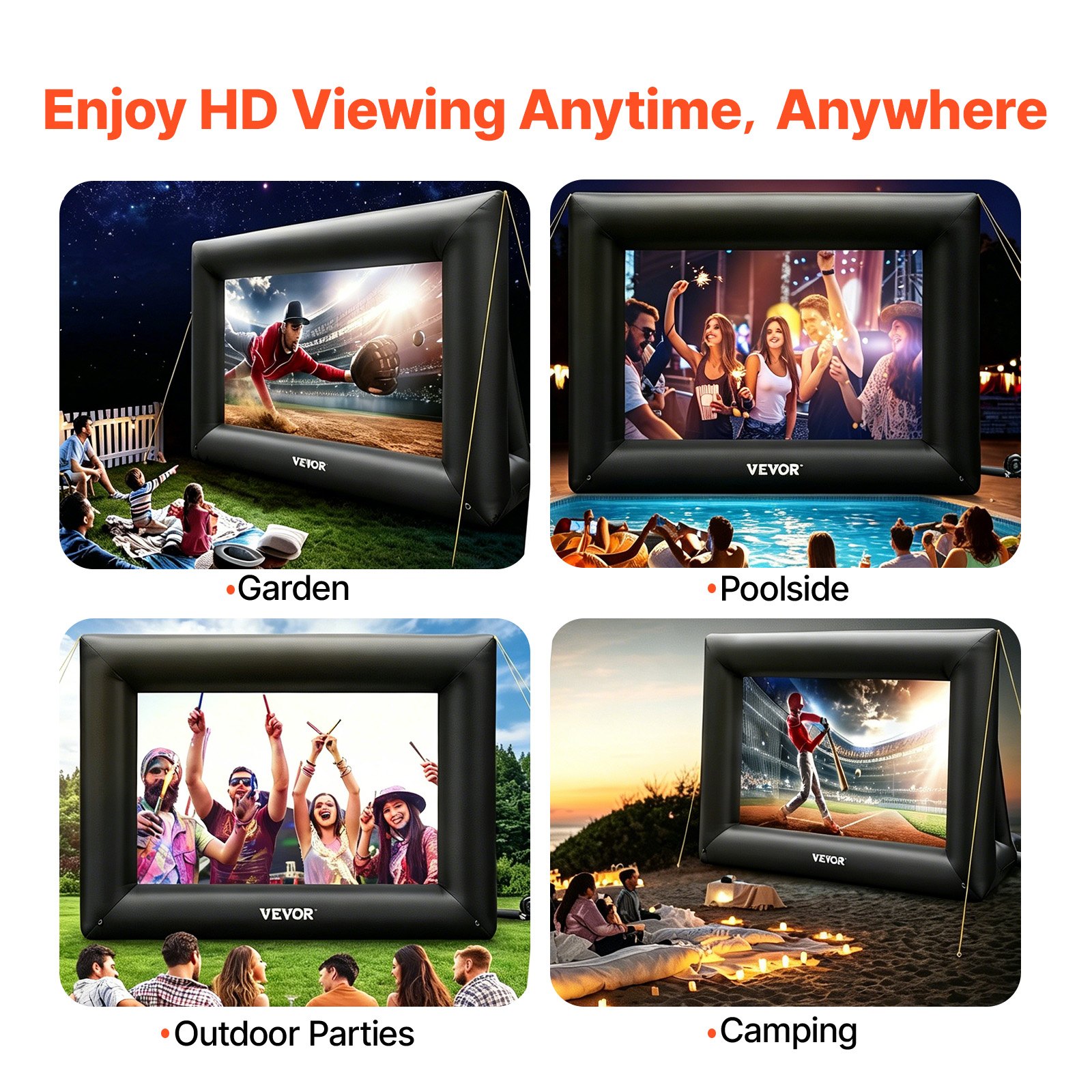 Pantalla de cine inflable VEVOR de 24 pies, pantalla de proyector inflable para exteriores con soplador de aire de 360 W, pantalla inflable de tela Oxford, pantalla inflable para películas al aire libre, admite proyección frontal y trasera.