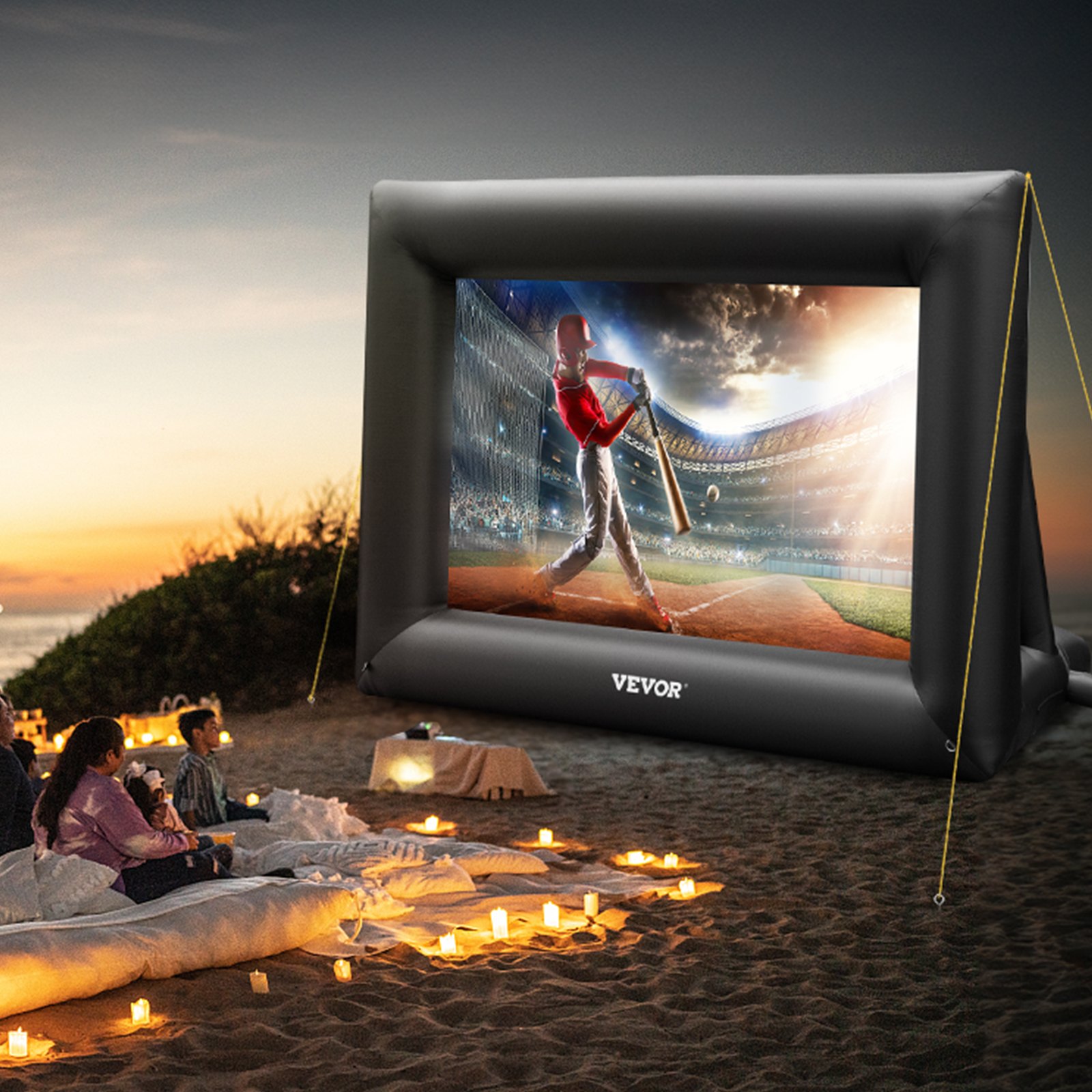 Pantalla de cine inflable VEVOR de 24 pies, pantalla de proyector inflable para exteriores con soplador de aire de 360 W, pantalla inflable de tela Oxford, pantalla inflable para películas al aire libre, admite proyección frontal y trasera.
