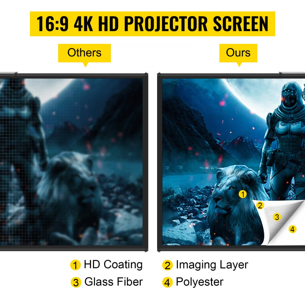 VEVOR Pantalla para Proyector 100" Pantalla de Proyector 16:9 4K HD Pantalla de Proyector con Trípode Altura Ajustable 200-250 cm Pantalla Proyector Portátil 227x127 cm para Cine en Casa Presentación