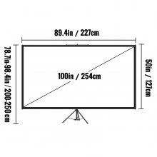 VEVOR Pantalla para Proyector 100" Pantalla de Proyector 16:9 4K HD Pantalla de Proyector con Trípode Altura Ajustable 200-250 cm Pantalla Proyector Portátil 227x127 cm para Cine en Casa Presentación