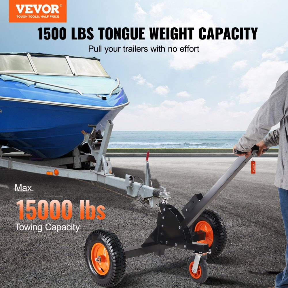 Remolque VEVOR para bote azul con capacidad de peso de lengüeta de 1500 lb y capacidad máxima de remolque de 15000 lb.