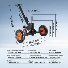 VEVOR Plataforma rodante ajustable para remolque, capacidad de peso de lengüeta de 1500 libras, motor de remolque 2 en 1 con altura ajustable de 23.6 a 35.4 pulgadas y bola de 2 pulgadas, neumáticos n