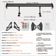 Alerón de coche VEVOR GT Wing, alerón universal de 43,3 pulgadas con una sola cubierta, aluminio ligero ajustable, alerón trasero de coche, alerón de carreras BGW/JDM Drift negro