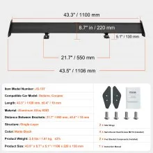 Alerón de coche VEVOR GT Wing, alerón universal de 43,3 pulgadas con una sola cubierta, aluminio ligero ajustable, alerón trasero de coche, alerón de carreras BGW/JDM Drift negro