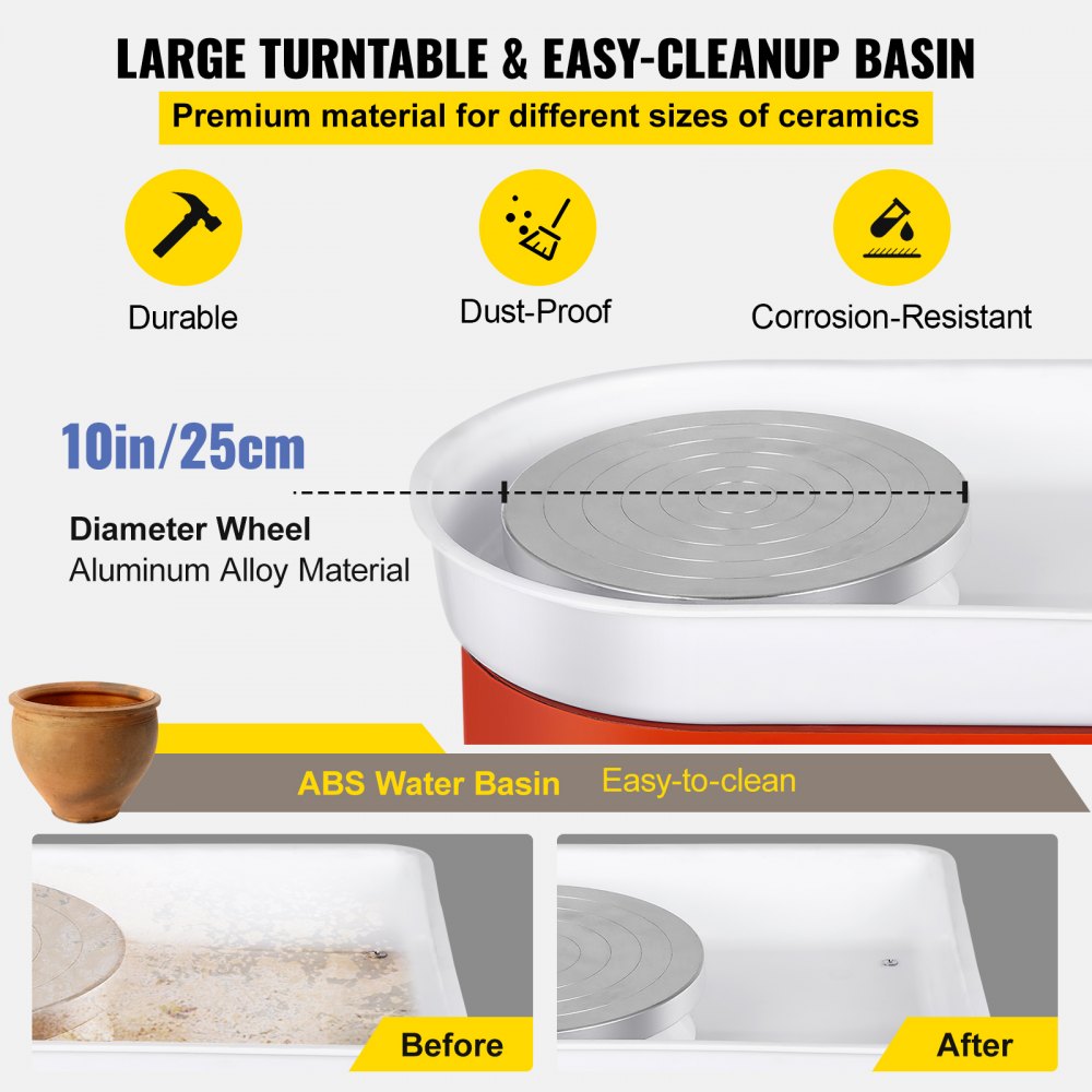 VEVOR Torno Alfarero Rueda de Cerámica 280W Máquina Formadora de Cerámica 56 x 41 x 40 cm