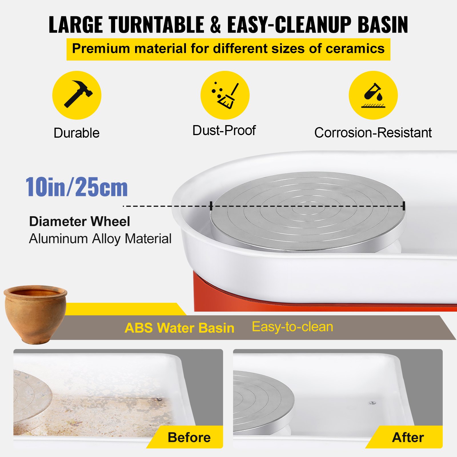 VEVOR Torno Alfarero Rueda de Cerámica 280W Máquina Formadora de Cerámica 56 x 41 x 40 cm