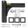 Enganche de remolque ajustable VEVOR con soporte de bola doble, pasadores, clips y llaves, juego negro y plateado.