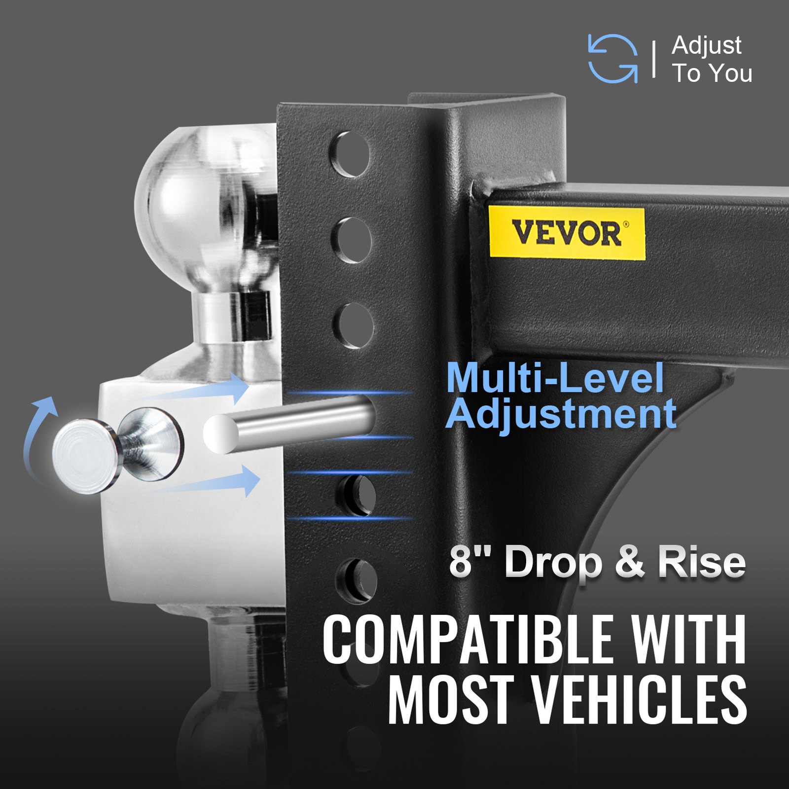 Enganche de remolque ajustable VEVOR con ajuste de varios niveles, elevación y caída de 8&quot;, compatible con la mayoría de los vehículos.