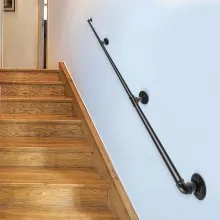 Pasamanos de escalera de tubo VEVOR, pasamanos de escalera de 8 pies, capacidad de carga de 440 libras, pasamanos de tubo de acero al carbono, pasamanos de tubo industrial con soporte de montaje en pared, pasamanos de pared de esquina redonda para interior, exterior
