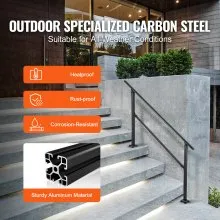 Barandilla de escalera exterior VEVOR, se adapta a pasamanos de hierro forjado de transición de 1 a 4 escalones, barandilla de escalera exterior ajustable, pasamanos para escalones de hormigón con kit de instalación, pasamanos exterior negro mate