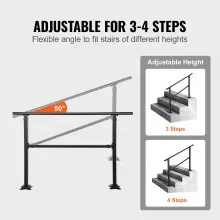 Barandilla de escalera exterior VEVOR, se adapta a pasamanos de hierro forjado de transición de 1 a 4 escalones, barandilla de escalera exterior ajustable, pasamanos para escalones de hormigón con kit de instalación, pasamanos exterior negro mate