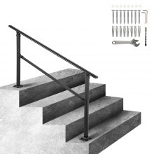 Barandilla de escalera exterior VEVOR, se adapta a pasamanos de hierro forjado de transición de 1 a 4 escalones, barandilla de escalera exterior ajustable, pasamanos para escalones de hormigón con kit de instalación, pasamanos exterior negro mate