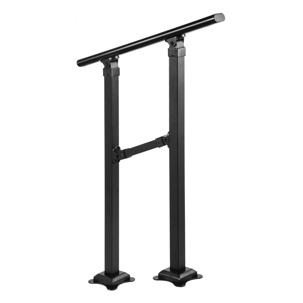 Barandilla de escalera exterior VEVOR, apta para escaleras de 0 a 2 peldaños, pasamanos de hierro forjado de estilo transicional, barandilla de escalera exterior ajustable, pasamanos para escalones de hormigón con kit de instalación, pasamanos exterior negro mate.