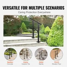 Barandilla de escalera exterior VEVOR, se adapta a pasamanos de hierro forjado de transición de 0 a 2 escalones, barandilla de escalera exterior ajustable, pasamanos para escalones de hormigón con kit de instalación, pasamanos exterior negro mate