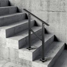 Barandilla de escalera exterior VEVOR, se adapta a pasamanos de hierro forjado de transición de 0 a 2 escalones, barandilla de escalera exterior ajustable, pasamanos para escalones de hormigón con kit de instalación, pasamanos exterior negro mate