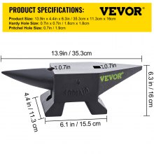 VEVOR Yunque de Acero Fundido, Yunque de Cuerno Simple de 22 Libras (10 kg) con Encimera Grande y Base Estable, Herrero de Yunque de Cuerno Redondo Resistente de Alta Dureza, para Doblar, Dar Forma