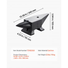 VEVOR Yunque de Acero Fundido, Yunque de Cuerno Simple de 22 Libras (10 kg) con Encimera Grande y Base Estable, Herrero de Yunque de Cuerno Redondo Resistente de Alta Dureza, para Doblar, Dar Forma