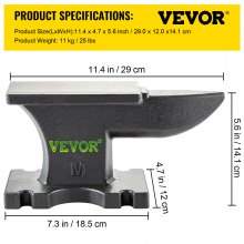 VEVOR Yunque de hierro fundido, yunque de cuerno único de 25 libras (11 kg) con encimera de 6,8 x 3,5 pulgadas y base estable, herrero de yunque de cuerno redondo resistente de alta dureza, para doblar y dar forma