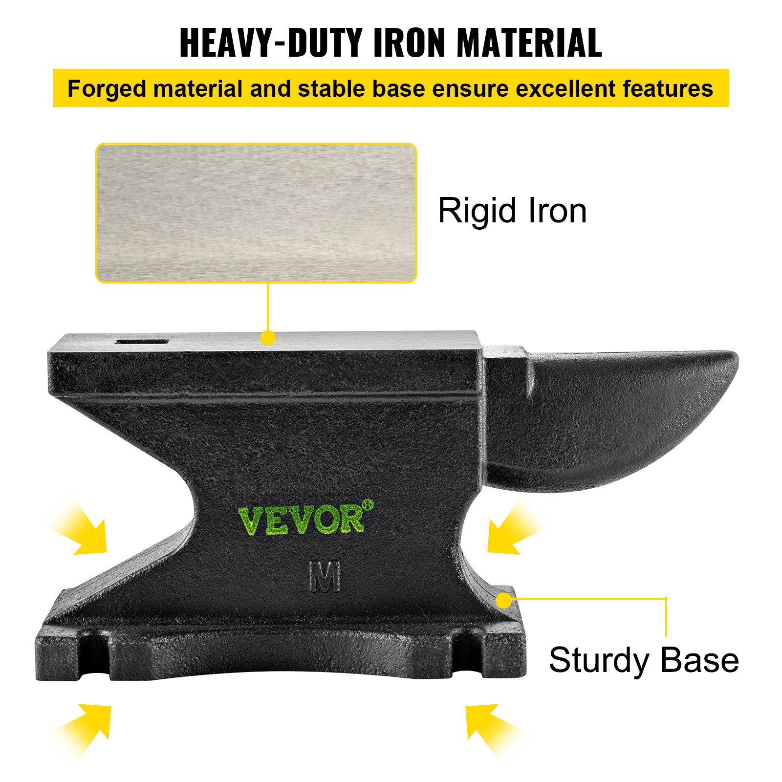 Yunque de hierro fundido VEVOR con hierro rígido y base resistente para uso intensivo.