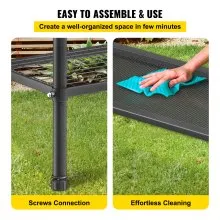 VEVOR Banco para macetas, 39 pulgadas de largo x 15 pulgadas de ancho x 33 pulgadas de alto, estación de trabajo de acero para exteriores con patas de goma y bolsa de malla, mesa de jardinería multiusos de doble capa para invernadero, patio, porche, patio trasero, negro