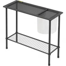 VEVOR Banco para macetas, 39 pulgadas de largo x 15 pulgadas de ancho x 33 pulgadas de alto, estación de trabajo de acero para exteriores con patas de goma y bolsa de malla, mesa de jardinería multiusos de doble capa para invernadero, patio, porche, patio trasero, negro