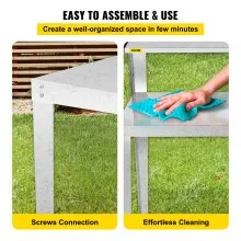 VEVOR Banco para macetas, 44 pulgadas de largo x 24 pulgadas de ancho x 44 pulgadas de alto, estación de trabajo de acero resistente a la intemperie para exteriores con pies de goma, mesa de jardinería multiusos de doble capa para invernadero, patio, porche, patio trasero, plateado