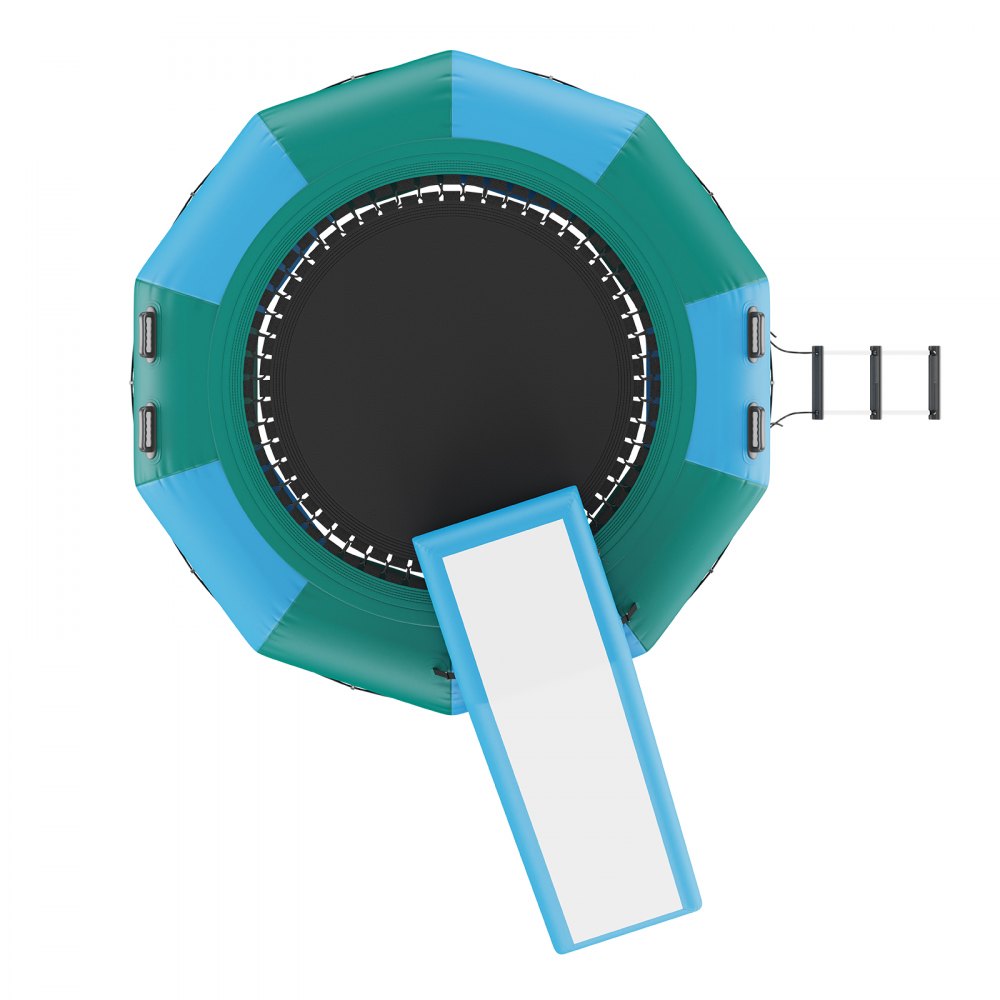VEVOR Cama elástica acuática inflable de 3 metros (10 pies), plataforma de natación portátil con tobogán, escalera de 3 peldaños y bomba de aire eléctrica, ideal para niños y adultos, perfecta para deportes acuáticos en piscinas y lagos.