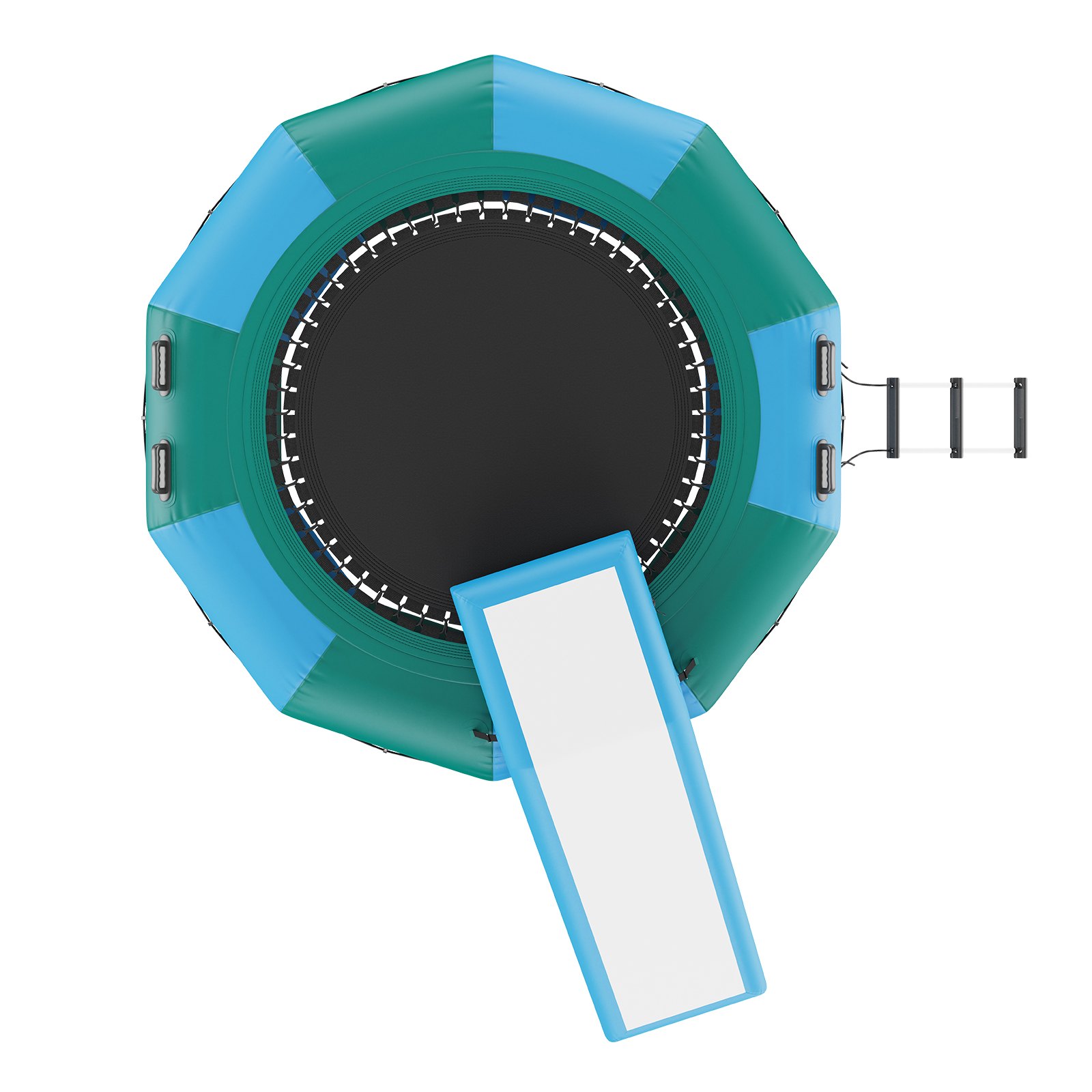 VEVOR Cama elástica acuática inflable de 3 metros (10 pies), plataforma de natación portátil con tobogán, escalera de 3 peldaños y bomba de aire eléctrica, ideal para niños y adultos, perfecta para deportes acuáticos en piscinas y lagos.