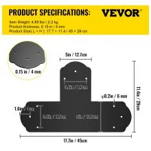 VEVOR Soporte en T negro, 6 x 6 pulgadas, 8 piezas de placa de reparación en T con recubrimiento de polvo negro, conector plano de amarre en forma de T de acero calibre 16 con juego de tornillos, soporte de poste a viga para reparación de muebles de madera