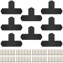 VEVOR Soporte en T negro, 6 x 6 pulgadas, 8 piezas de placa de reparación en T con recubrimiento de polvo negro, conector plano de amarre en forma de T de acero calibre 16 con juego de tornillos, soporte de poste a viga para reparación de muebles de madera