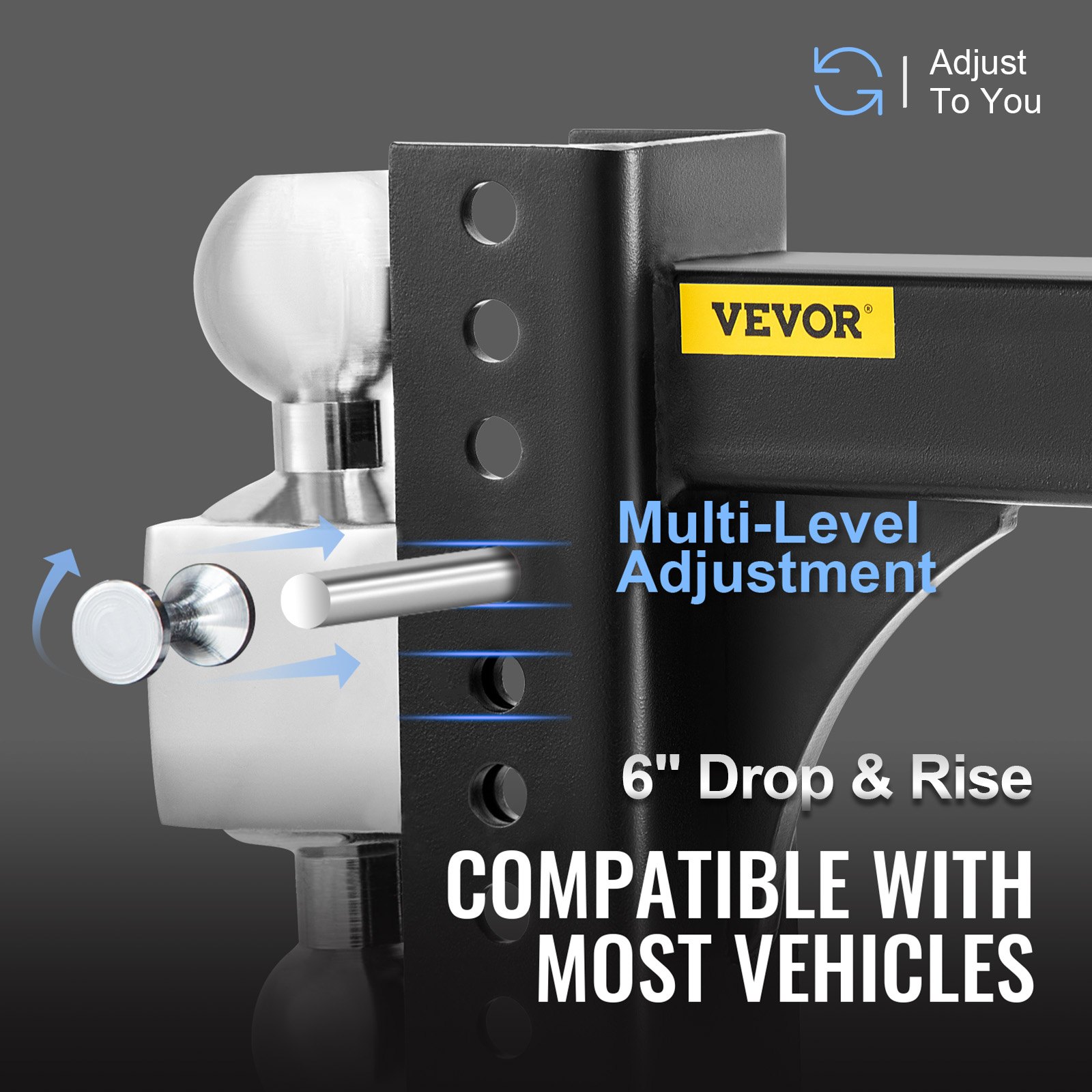 Enganche de remolque ajustable VEVOR con ajuste de varios niveles, caída y elevación de 6&quot;, compatible con la mayoría de los vehículos.