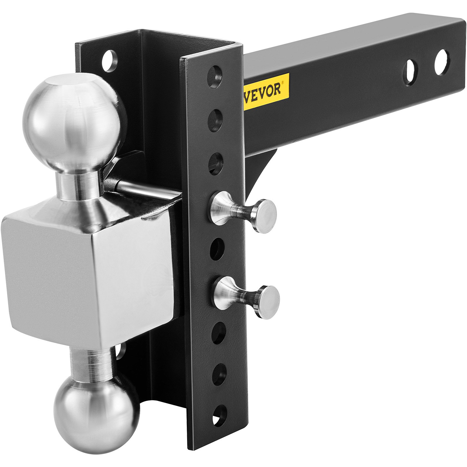 Enganche de remolque ajustable VEVOR con soportes de bola dobles y pasadores de acero para una fijación de remolque segura.