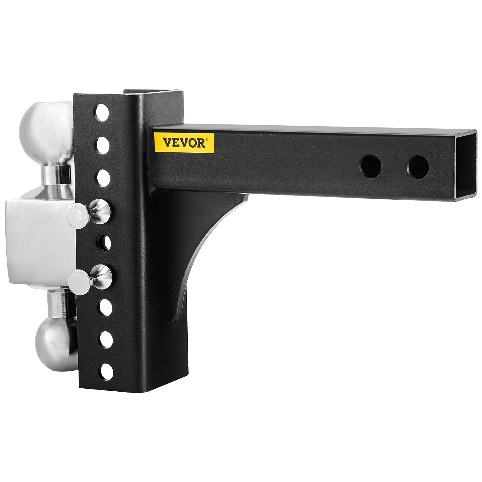 Enganche de remolque ajustable VEVOR negro con bolas dobles y múltiples orificios de ajuste de altura.