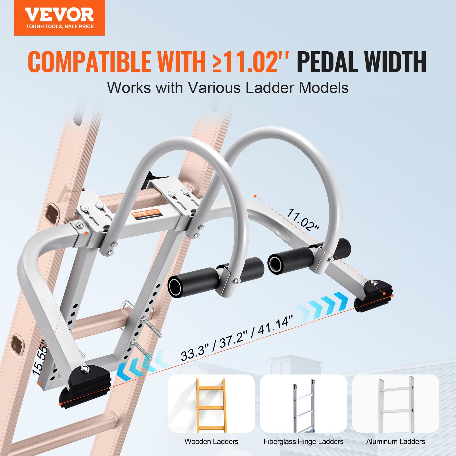 VEVOR Estabilizador de Escalera Gancho Separador de Escalera de Pared Extensible Accesorios para Escalera de Caballete de Techo Barra en T con Agarre de Goma de Acero Acceso a Techos Empinados