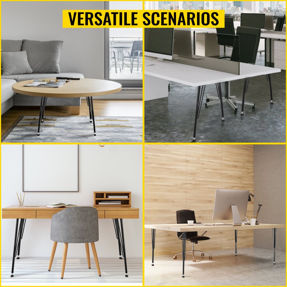 Patas de escritorio VEVOR de 71 cm (paquete de 4), resistentes soportes de hierro de 3 varillas para mesas de bricolaje, incluye patas de goma, color negro