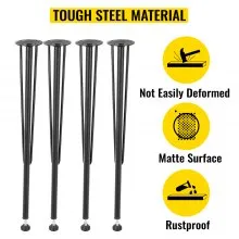 VEVOR Hairpin Patas de mesa de metal Juego de 4 patas de escritorio de 28 pulgadas Patas de banco de trabajo pesado Patas de muebles de metal de 3 varillas Patas de mesa de café de hierro forjado Hogar DIY para mesa de comedor con protectores de piso de goma Negro