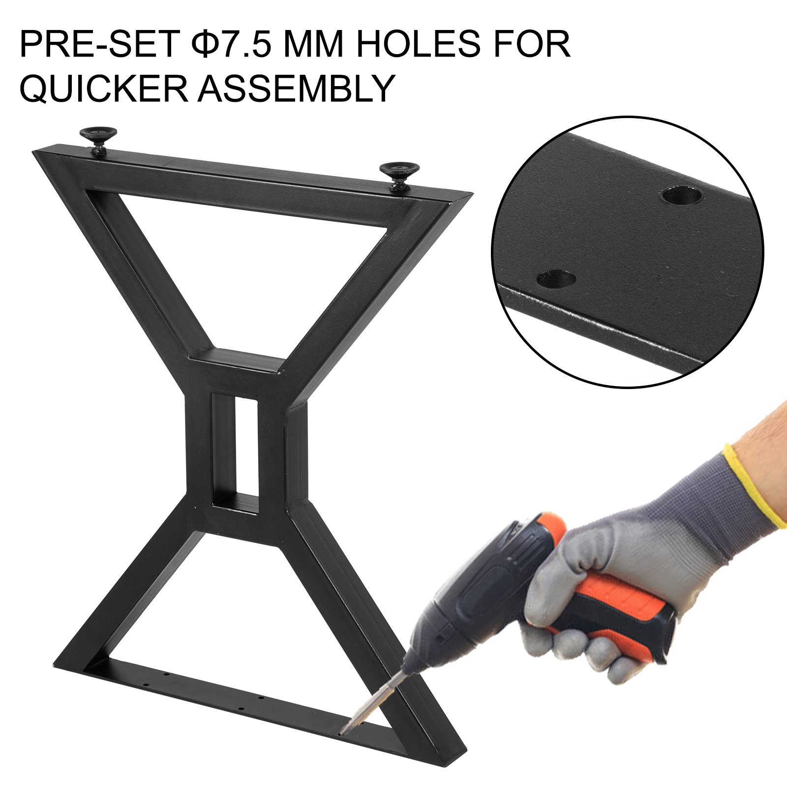 Patas de mesa de comedor VEVOR negras con orificios preestablecidos de 7,5 mm para un montaje rápido y un taladro.