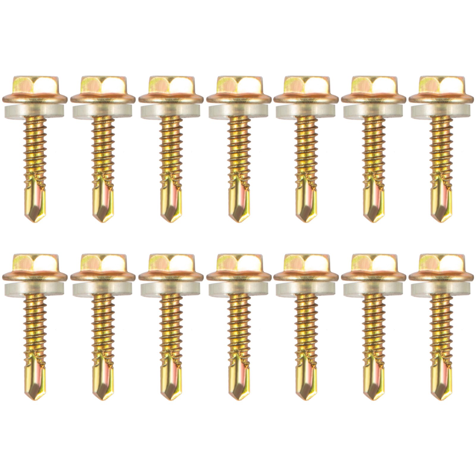 Tornillos de color dorado en dos filas de seis, adecuados para patas de mesa de metal VEVOR.