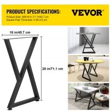 VEVOR Patas de mesa de metal, patas de escritorio de 28 x 18 pulgadas, juego de 2, patas de banco resistentes, patas de muebles de metal en forma de Z, patas de mesa de café de hierro forjado, bricolaje casero para mesa de comedor con protectores de piso de goma, mate