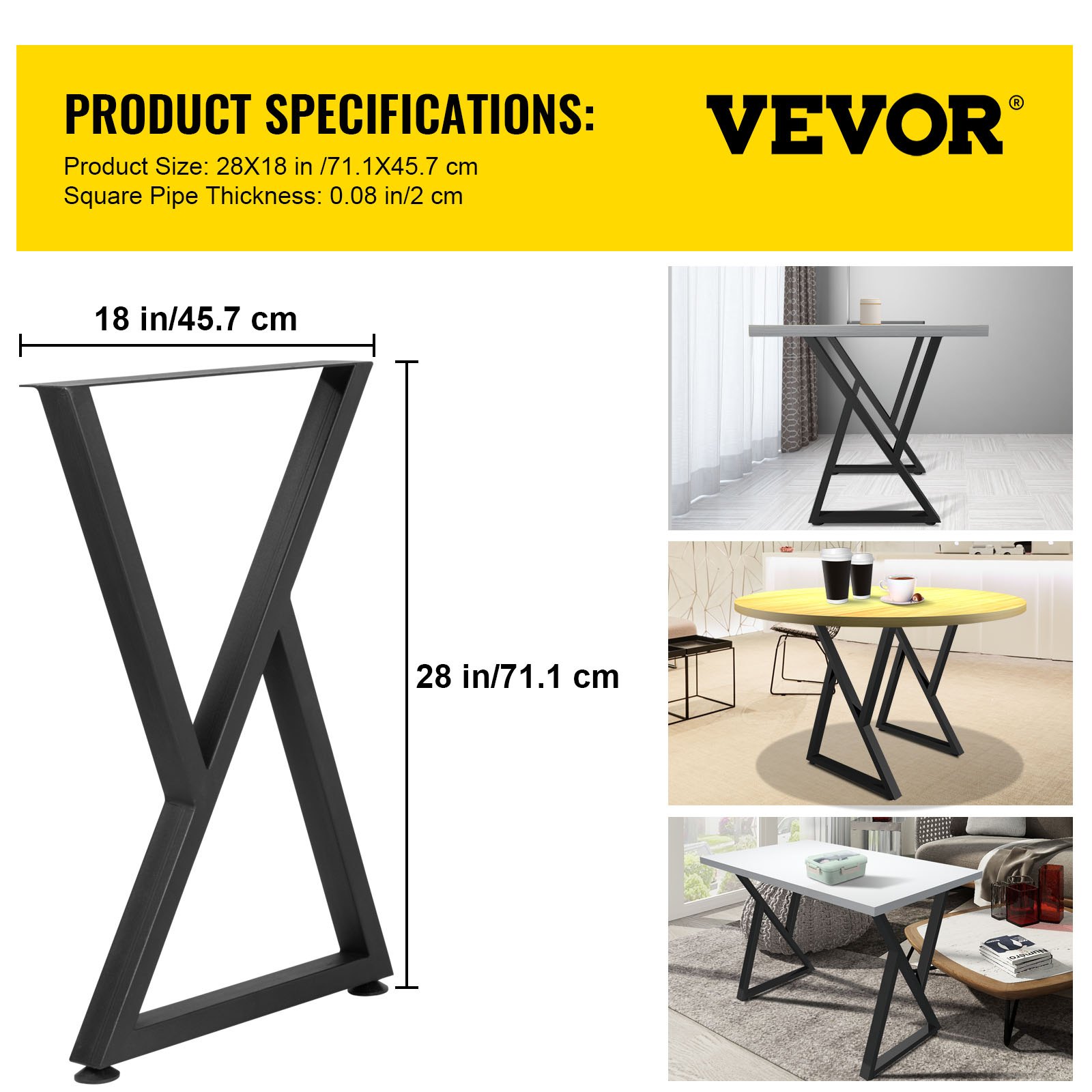 Patas de mesa de metal VEVOR, 28x18 pulgadas, estilo marco en X, diseño moderno y resistente.
