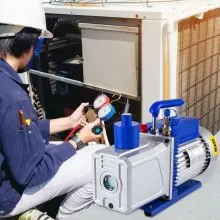 Bomba de vacío VEVOR 12CFM 1HP Bomba de vacío de paletas Dos etapas 3 x 10-1 Pa Ultimate HVAC Bomba de vacío de refrigerante de CA automática rotativa, para reparación de automóviles Evacuación de vacío