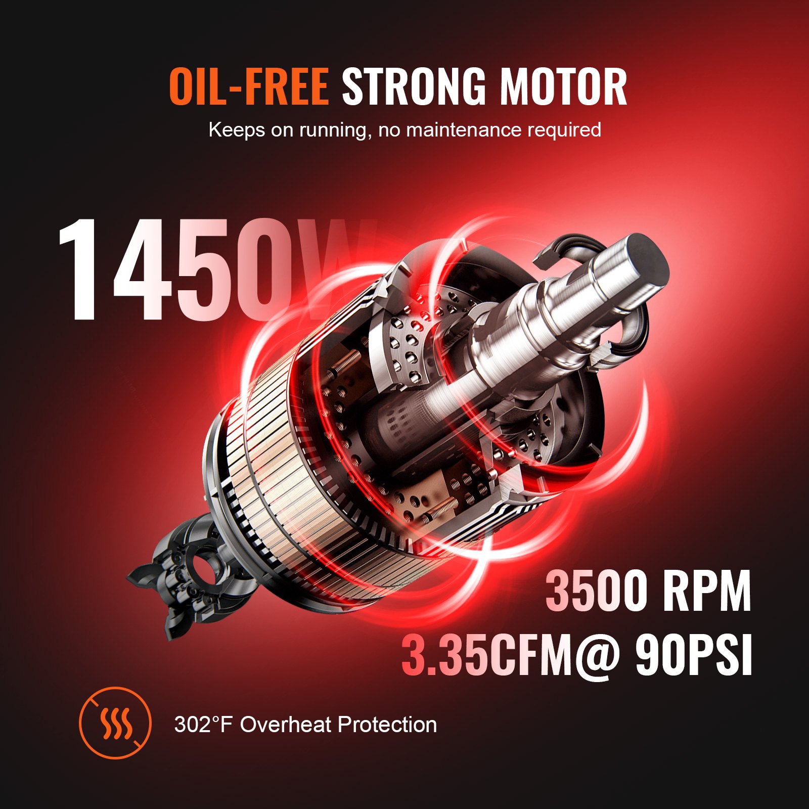 Compresor de aire VEVOR 6.3 galones 1450W 3.35 CFM@ 90PSI  sin aceite