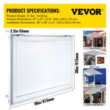 VEVOR Ventana de concesión de 36 x 36 pulgadas, puerta de ventana de servicio con cerradura de horquilla de doble punto, puerta de toldo de concesión de hasta 85 grados para camiones de comida, vidrio no incluido